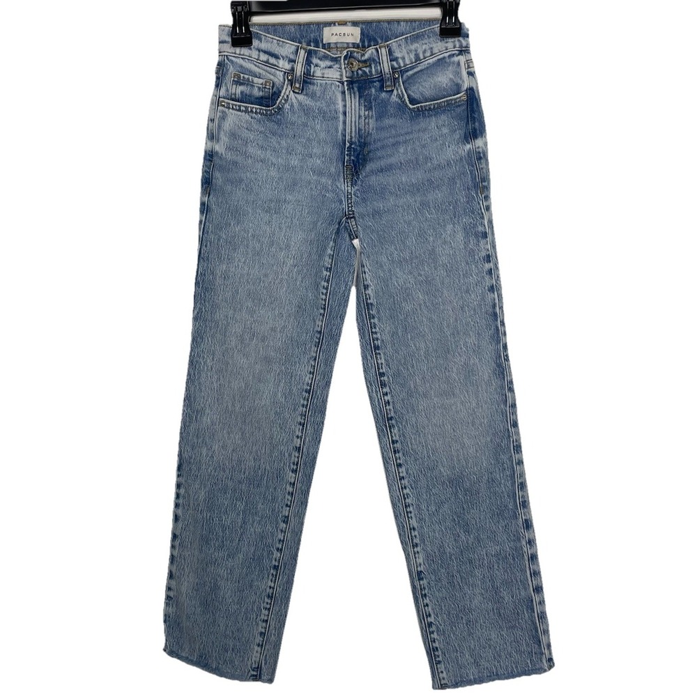 PacSun Stretch 90's Straight women's jeans, size 23,raw hem, light blue wash